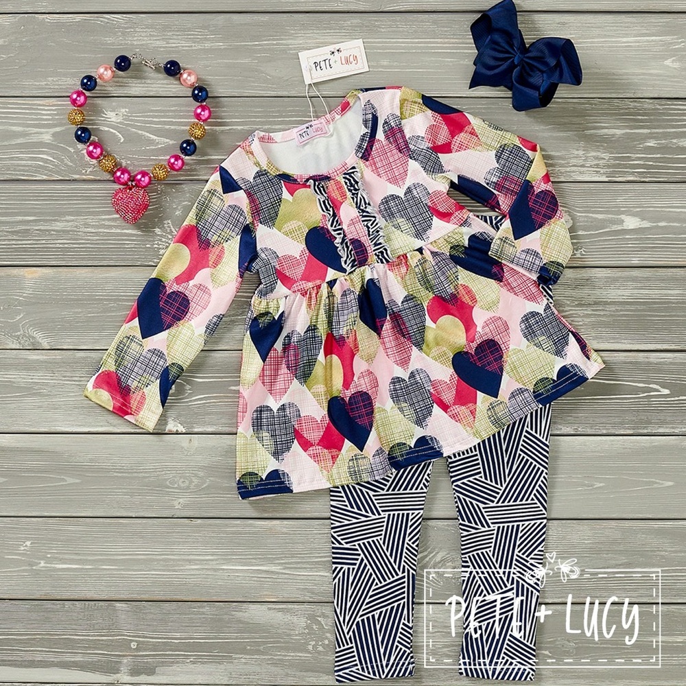 Petit & Lucy Heart Print Dress and Leggings Set or Romper